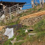 Steinmauer noch mit zwei Baumstämmen verfeinert.